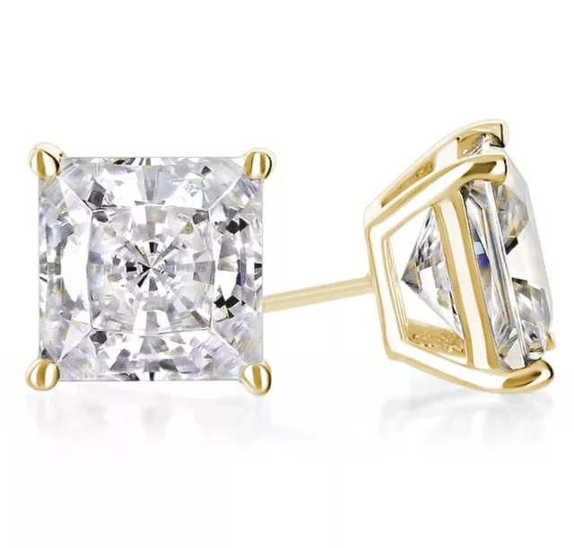 1 CT. MOISSANITE Princess Stud Earrings - Solid 14k Yellow Gold ...