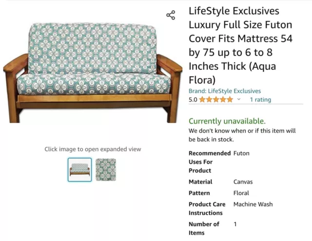 Futon Cover Full Size, Teal Flora Print, 54” x 75” , Canvas Cover