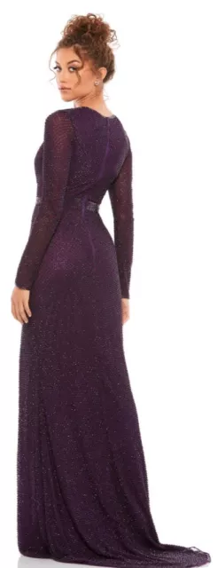 Mac Duggal 5056 Beaded High Neck Long Sleeve Gown, Purple(Aubergine), Size 14