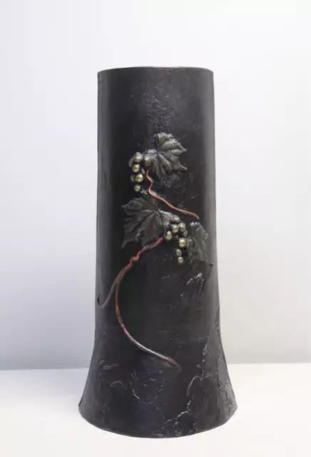 Grapes Relief TAKAOKA Bronze Vase 9.8 inch Japanese Vintage