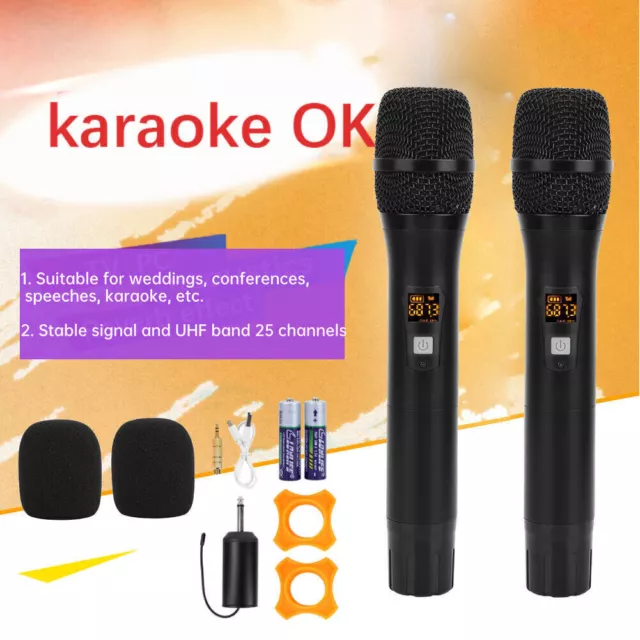 2Pcs Microphone Wireless Bluetooth Karaoke Stereo Handheld USB Speaker KTV