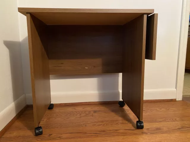 Typewriter Table w/ 1 Leaf & Locking Wheels / Small Desk / Pressboard Faux Wood Typewriter Table w/ 1 Leaf & Locking Wheels / Small Desk / Pressboard Faux Wood