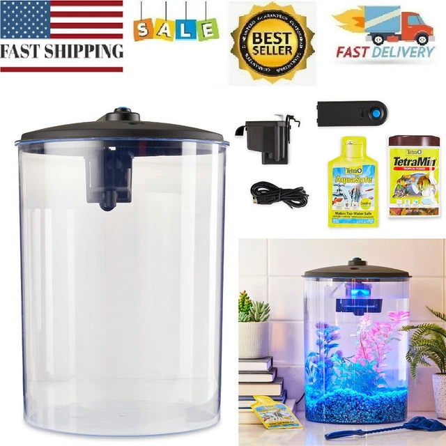 Aquarium Kit LED Lighting Internal Filter 3 Gallon Home Office Desk Betta Tank