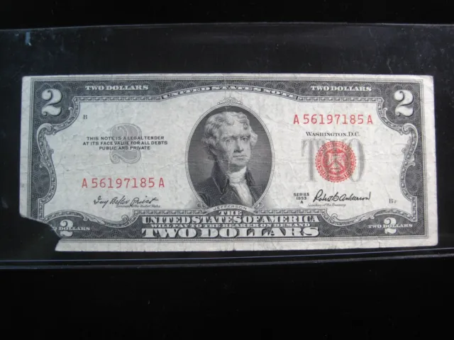 USA $2 1953-A A56197185A # UNITED STATES Note RED Seal Dollars Circ Bill Money