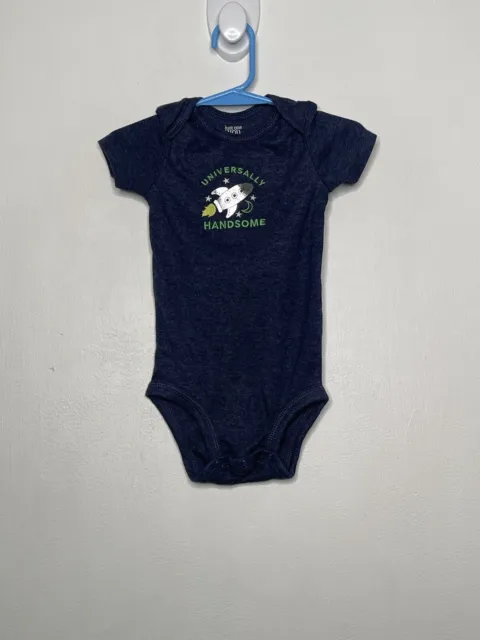 Carters One Piece Bodysuit Baby Boys Size 12 Months Navy Short Sleeve Handsome