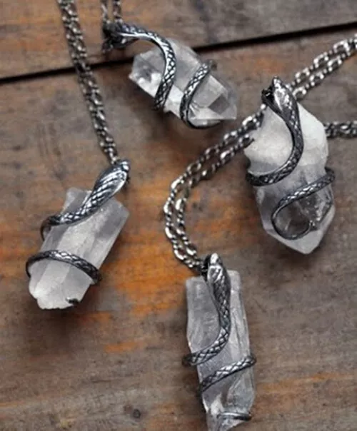 Snake Quartz Crystal Necklace/ Gemstone Snake Pendant Snake Jewelry wicca