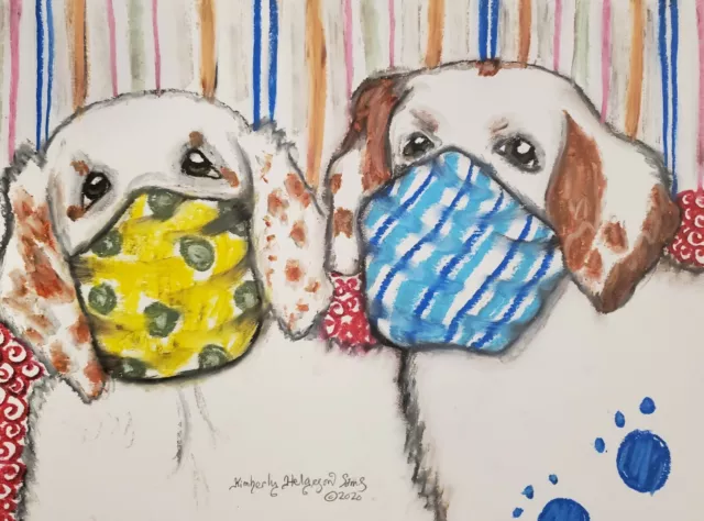 Clumber Spaniel in Quarantine Art Print 4x6 Dog Collectible Signed Artist KSams