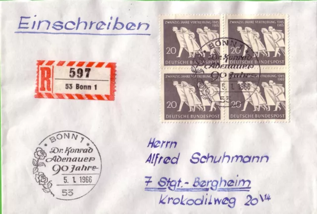 BRD 1965: E-Brief mit Sonderstempel "Bonn 1, Konrad Adenauer 90 Jahre". (151)