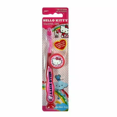 Dr Fresh HELLO KITTY Child Kids Suction Cup Soft Toothbrush Cap Travel Kit 6pc