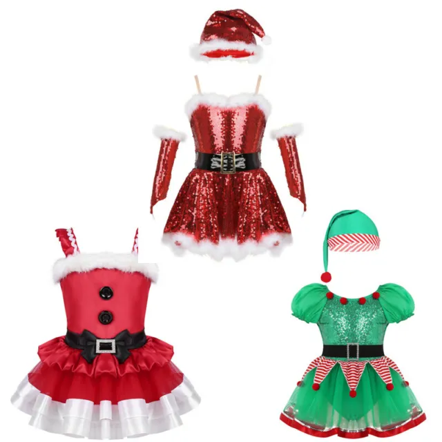 Paillettes natalizie bambine abito costume danza cappello vestiti set balletto pattinaggio
