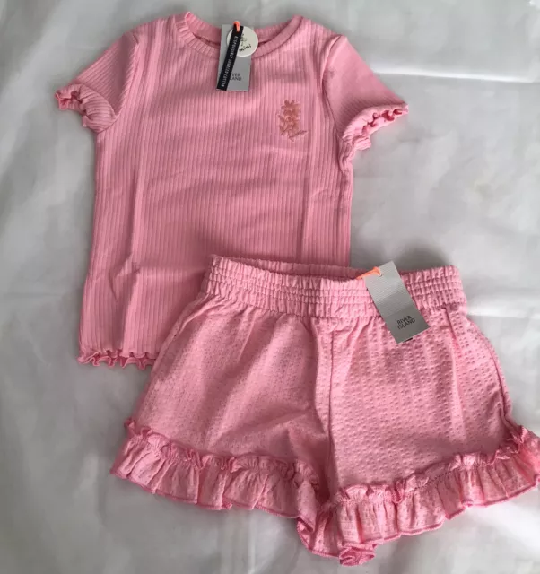 River island mini girls aged 18-24 months pink textured shorts outfit BNWT