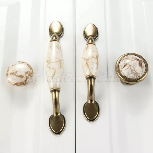 Retro Furniture Knobs Marble Ceramic Cupboards Cabinet Door Handles Drawer Pulls