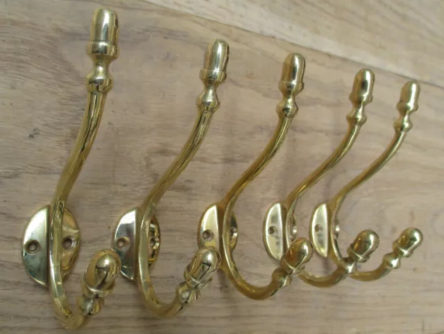 5 X Solid Brass Traditional Victorian Acorn Hat & Coat Hook Double Hanging Hook