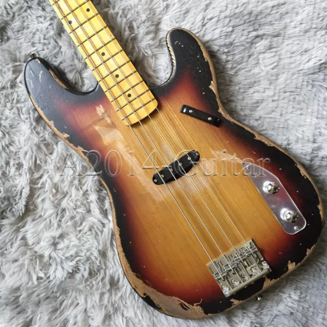 Vintage Relic Electric Bass Maple Fretboard 4 Strings Basswood Body Fast Ship