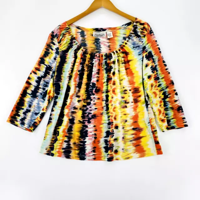 New Direction Tunic Top Women’s Size Large Tie Dye 3/4 Sleeves Pullover Blouse