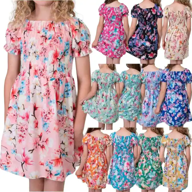 Niños Niñas Vestido Corto Festivo Fiesta Ropa Algo de Rock Patrón Flores 30382