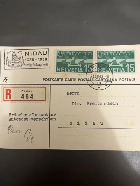 Schweiz Reco Orts Bild Postkarten Nidau Gründungsfeier MeF Nidau 21.8.38 - A37