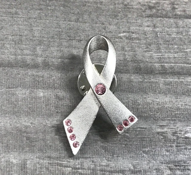 Avon Metal & Pink Rhinestone Breast Cancer Awareness Ribbon Lapel Hat Jacket Pin