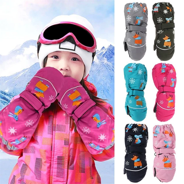 Print Cartoon Thick Warm Long-sleeved Mittens Windproof Children Ski Gloves