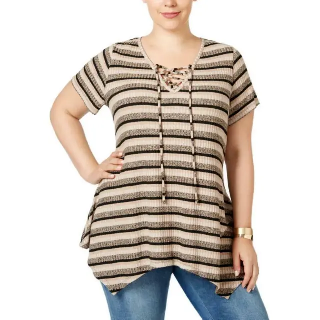 Style & Co. Plus Size Women's 0X Striped Handkerchief-Hem Top Retail $56.50