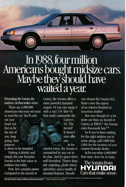 1989 Hyundai Sonata silver 4-door sedan Vintage Print Ad