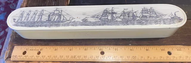 Replica Scrimshaw Ship and Lighthouse One Drawer Box Chest