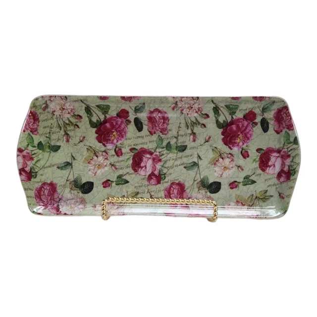 Royal Danube Gilded Chintz Serving Trinket Tray Pink Floral Cottage Core 13 3/4"