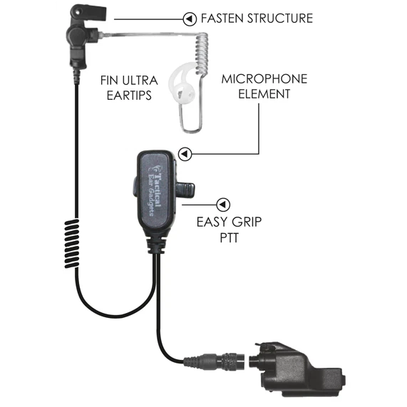 Hawk Lapel Mic w/ PTT Button Clear Coiled Cable Transducer