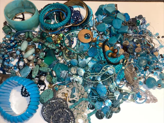 LARGE Turquoise Blue Tone Costume Jewellery Bundle Joblot Mixture Boho Holiday