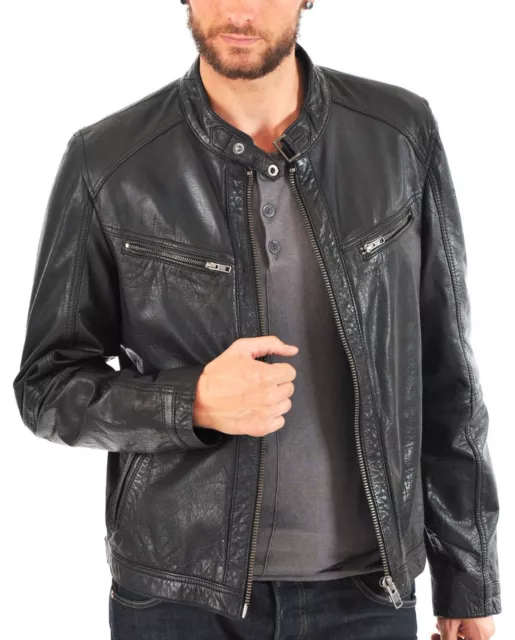 Jacket Leather Mens Vintage Men Motorcycle Coat Biker Size Bomber Suede Black 28