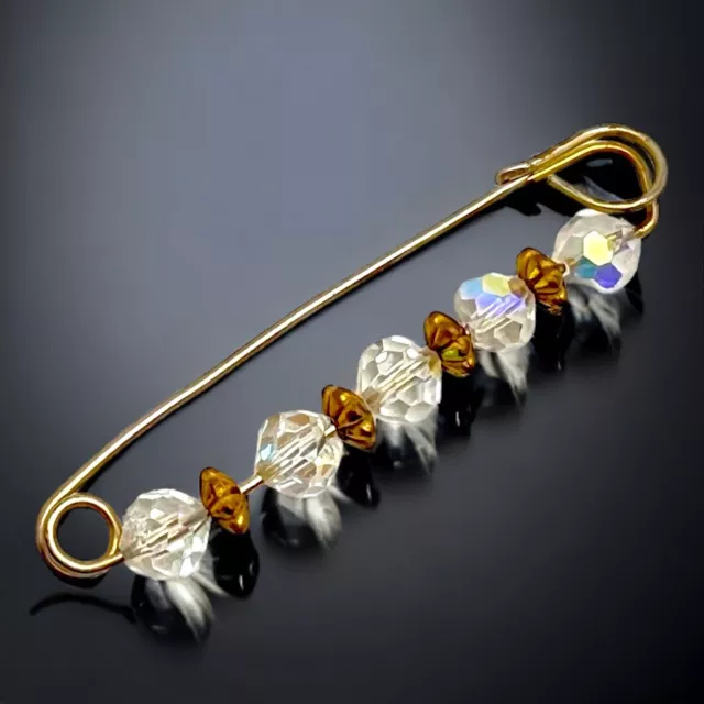 Sparkling Vintage Gold Kilt Pin Brooch Citrine & Clear Crystals | c.1920s