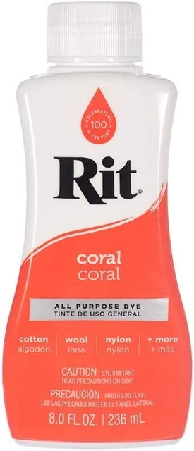 Tinte de tela líquida para todo uso Rit, 8 oz, coral, 8 onzas líquidas (coral)
