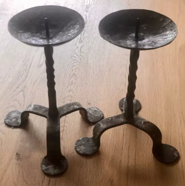 2 Pewter  candlesticks pair of large candleholders 24cm tall