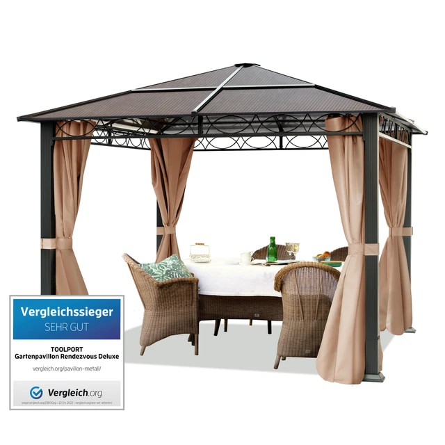 Alu Gartenpavillon 3x3 m Luxus Pavillon Hardtop festes Dach Partyzelt Gazebo