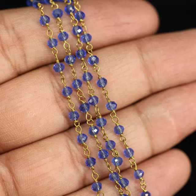 5 Feet Tanzanite Lab-created Hydro Rondelle Rosary 24k Gold Jewelry Making Chain