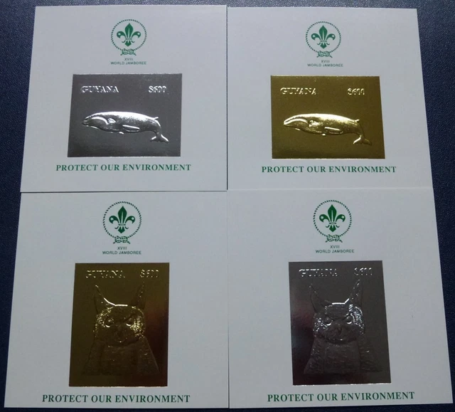 Guyana 1993 Pfadfinder Scouts Eule Wale Owl Whale Silber Gold Block 259-262 MNH