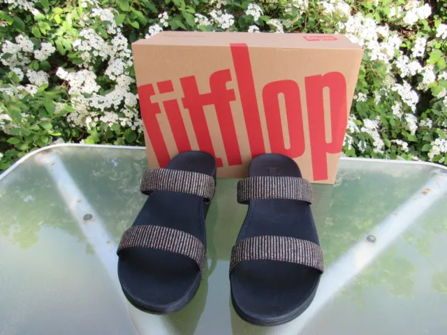 FitFlop Womens size 10 Lottie Glitter Stripe Slide Comfortable Sandals All Black 3