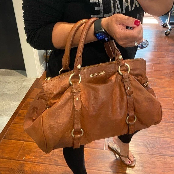 MiuMiu Vitello Lux LargeBow Satchel In Palissandro