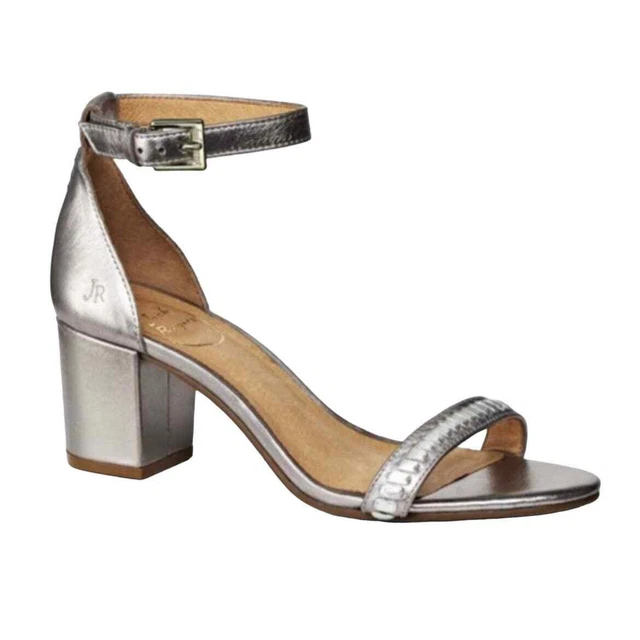 Jack Rogers Lillian Block Heel Sandals in Metallic Silver Size 10