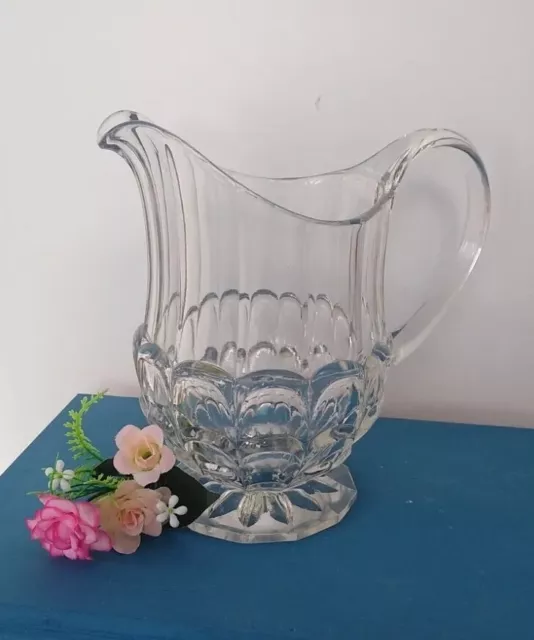 Vintage Antique Glass Water Jug Pitcher Vase Depression Glass Jug Pressed Glass