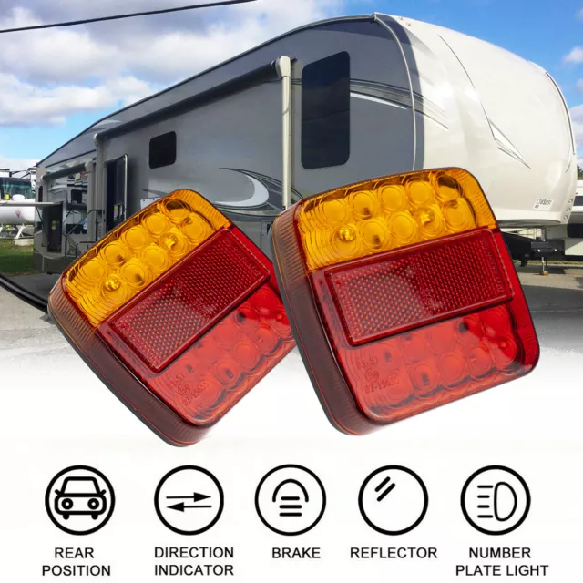 2X Trailer tail lights 26 LED Stop Tail Lights Submersible Boat Truck Lamp Parts 2