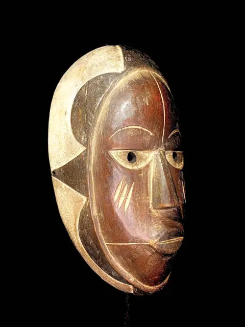 Lega African mask antiques tribal art Face vintage Wood Carved Vintage-5620