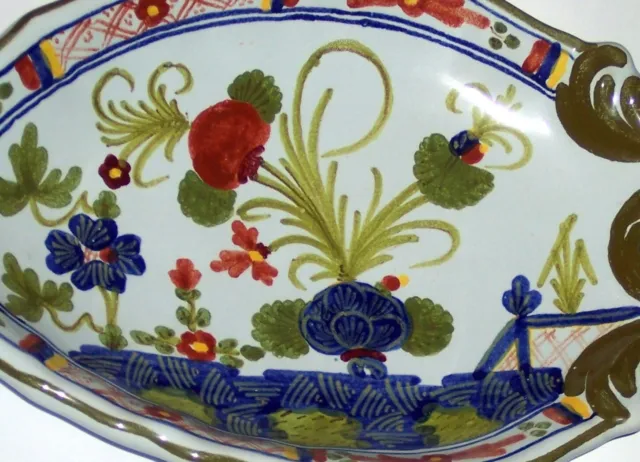 Handbemalte ovale Keramik-Schale CACF FAENZA; Garofano "Blaue Nelke"; Majolika 2