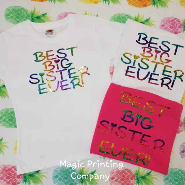 Best Big Sister Ever Girls T-shirt Top Outfit Gender Reveal party new baby GIFT
