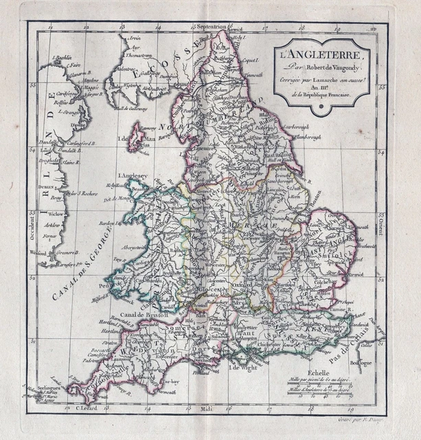 Inghilterra Gran Britain Gran Bretagna Mappa Vaugondy Engraving 1780