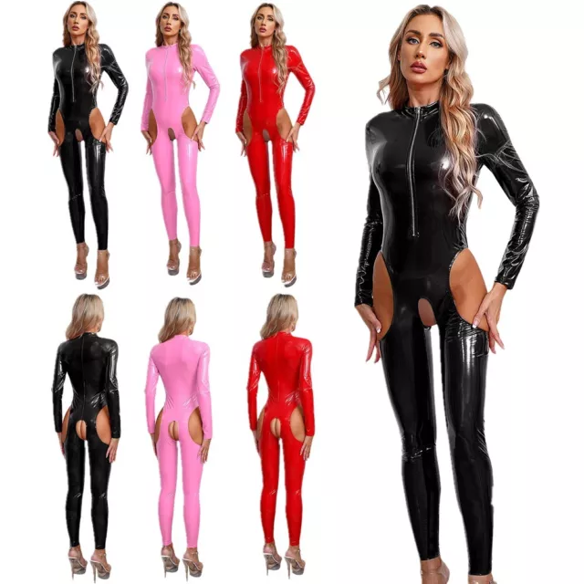 Women's Leotard Crotchless Bodysuit Zipper Catsuit Stand Collar Rompers Yoga
