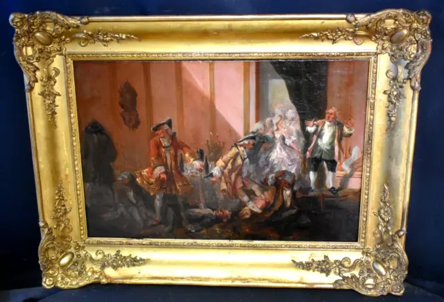 Old oil painting the end of the banquet characters 18th century 19th century