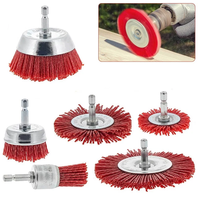Tout Neuf Câble Brosses 6 Pièces Abrasif Brosse Coupe Hexagone Nylon Set