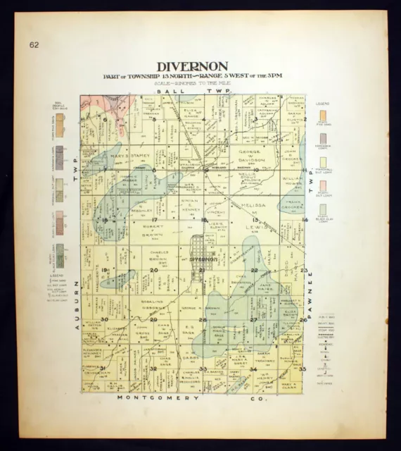 1914 Plat Map Divernon Township Sangamon County Illinois USGS Soil Map Rare