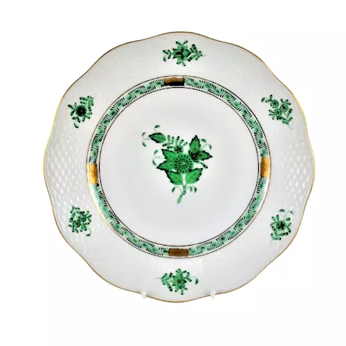 Herend Apponyi Salad Plate Chinese Bouquet Green Basket Weave Border 519/AV 8"